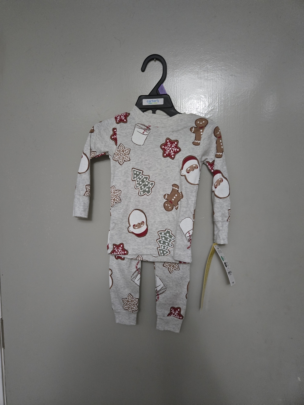 Carter's Light Gray Holiday Cookie & Santa Pajama Set